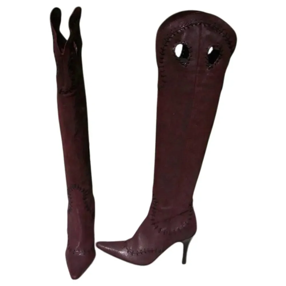 Donald Pliner Couture Wine Metallic Leather Boot Shoe New Over The Knee $695 NWT